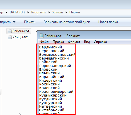 список районов
